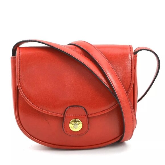 Auth CELINE Crossbody Shoulder Bag Red Leather/Goldtone - Picture 1 of 16